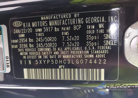 2020 Kia Telluride Sx из США, поврежденный, VIN 5XYP5DHC3LG074422